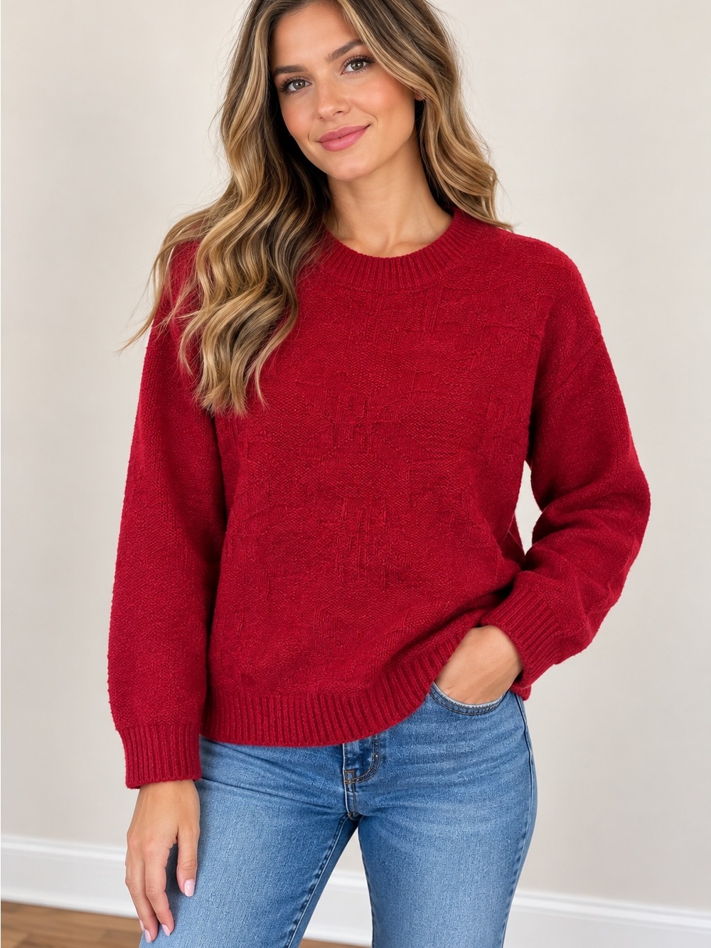 NWT Weatherproof Classic Cable Crewneck Sweater - Red